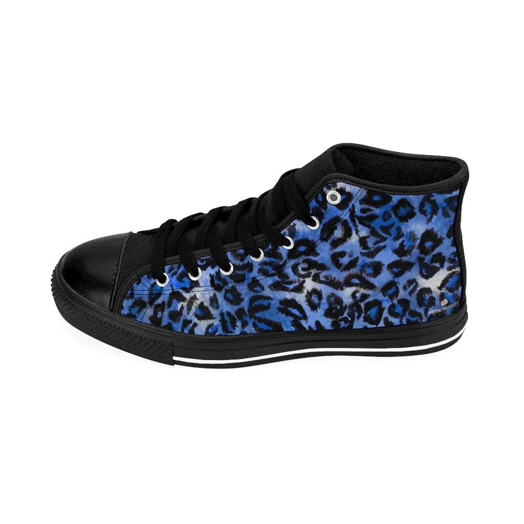 Blue Leopard Women's Sneakers, Animal Print Designer High-top Fashion Tennis Shoes