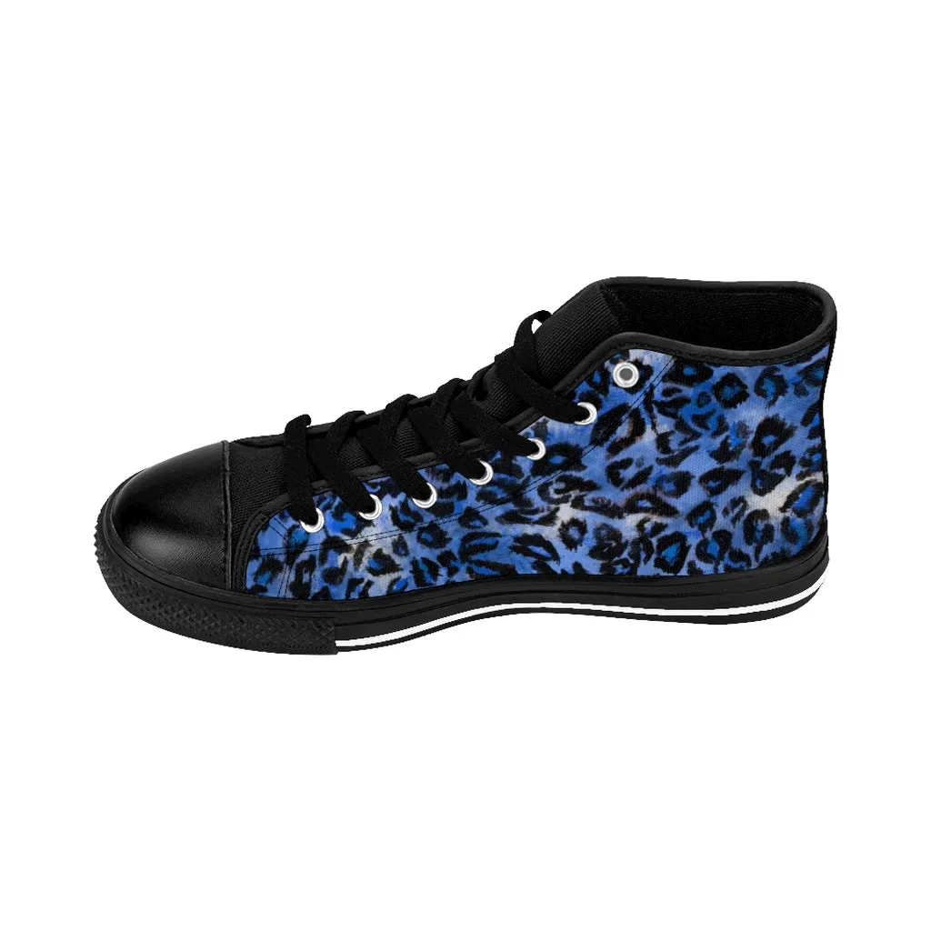 Blue Leopard Women's Sneakers, Animal Print Designer High-top Fashion Tennis Shoes