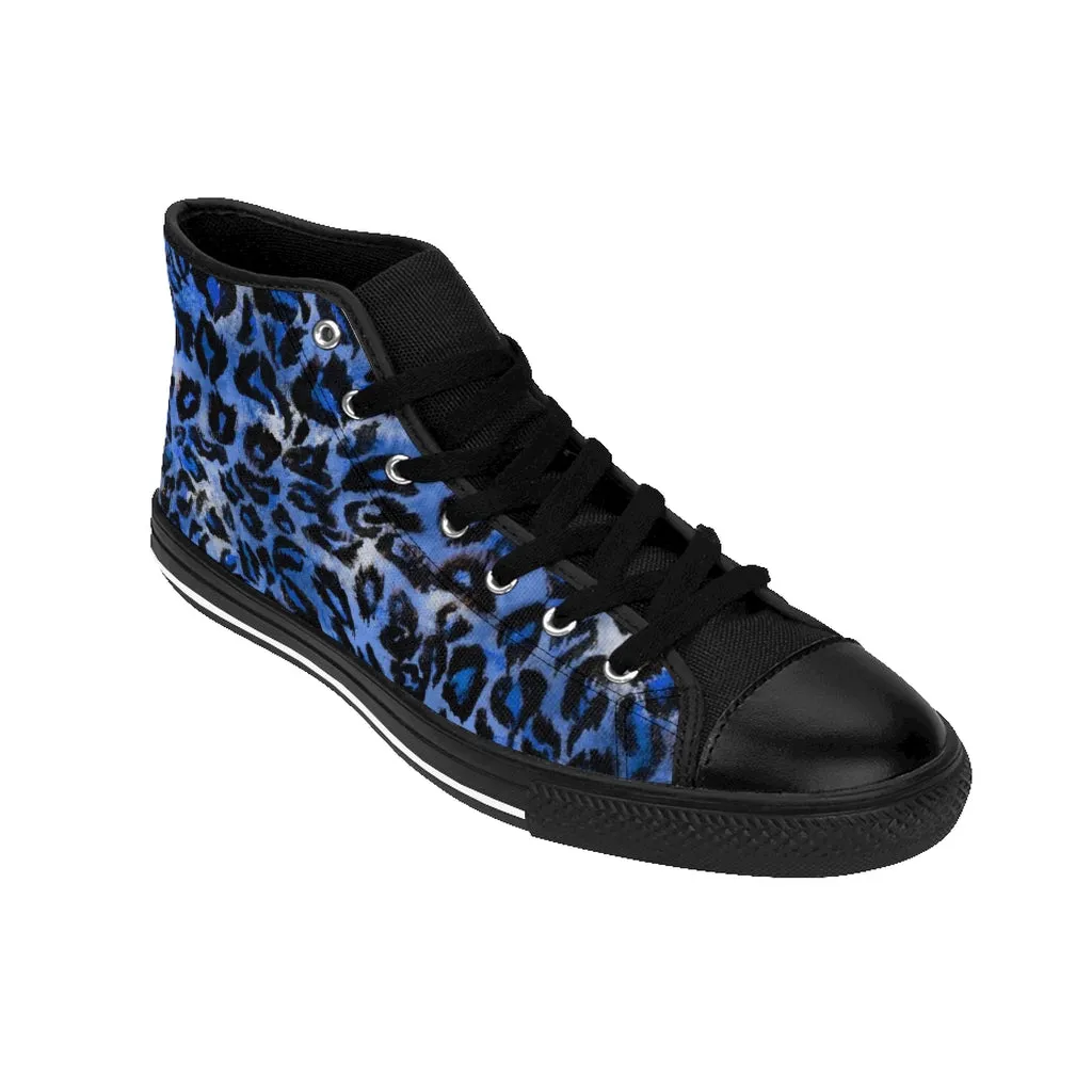 Blue Leopard Women's Sneakers, Animal Print Designer High-top Fashion Tennis Shoes