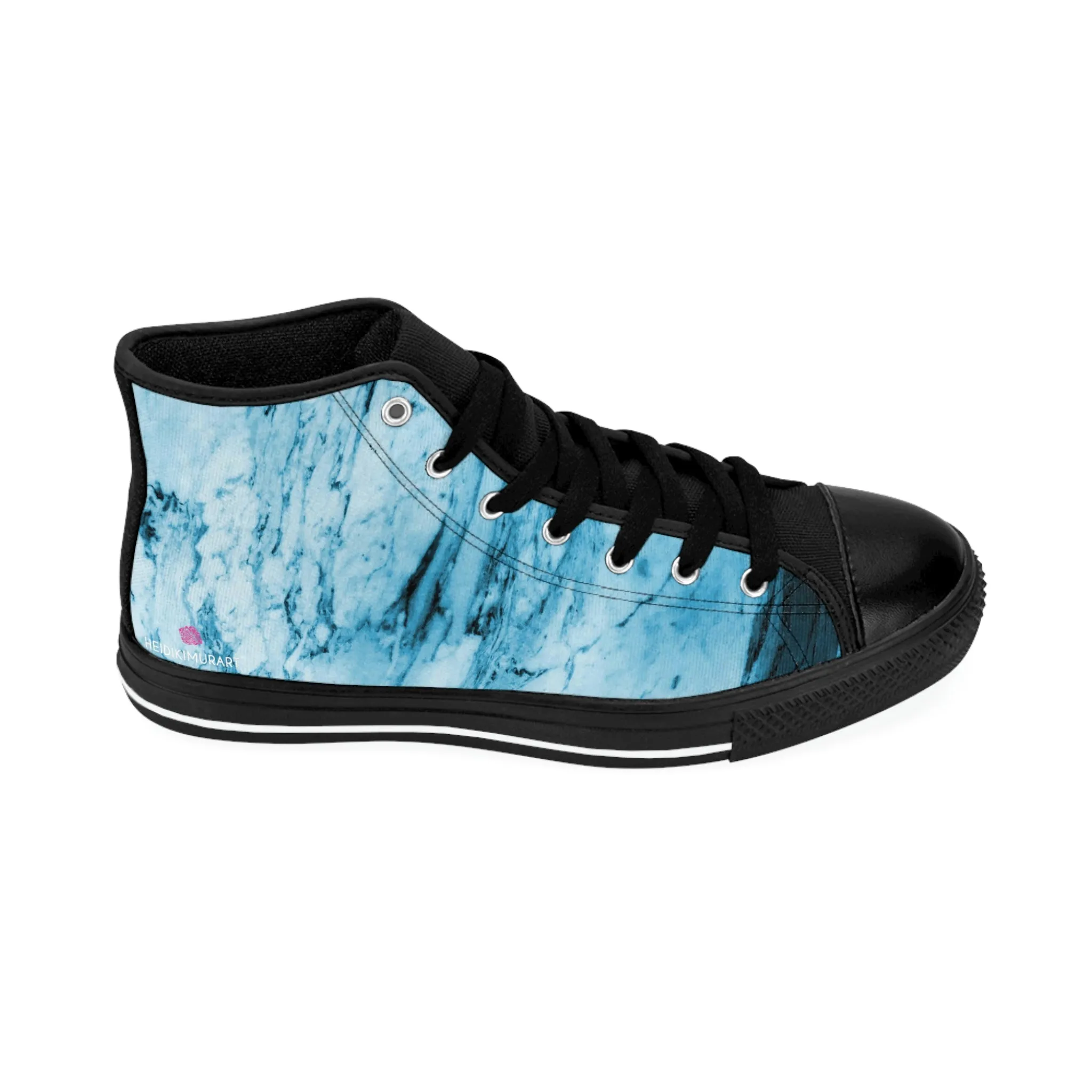 Blue Marble Print Men's Sneakers, Designer Men's High Top Sneakers Running Fashion Canvas Shoes