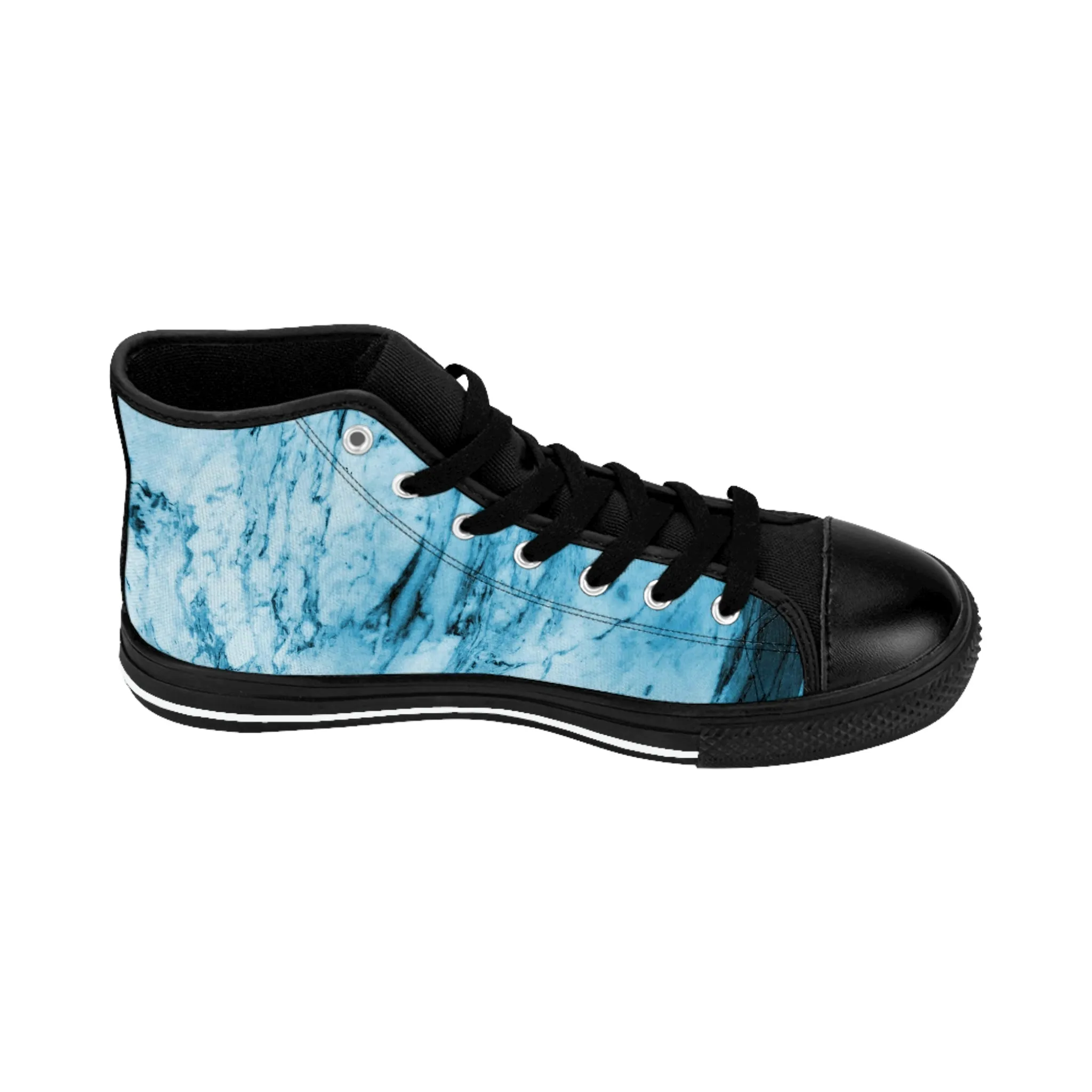 Blue Marble Print Men's Sneakers, Designer Men's High Top Sneakers Running Fashion Canvas Shoes