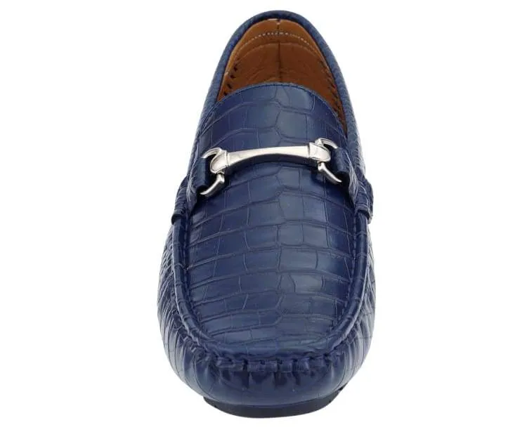 Blue Men's Croc Leather Loafer Sliver Buckle Summer Shoes Fashion Design