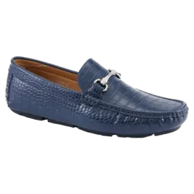 Blue Men's Croc Leather Loafer Sliver Buckle Summer Shoes Fashion Design