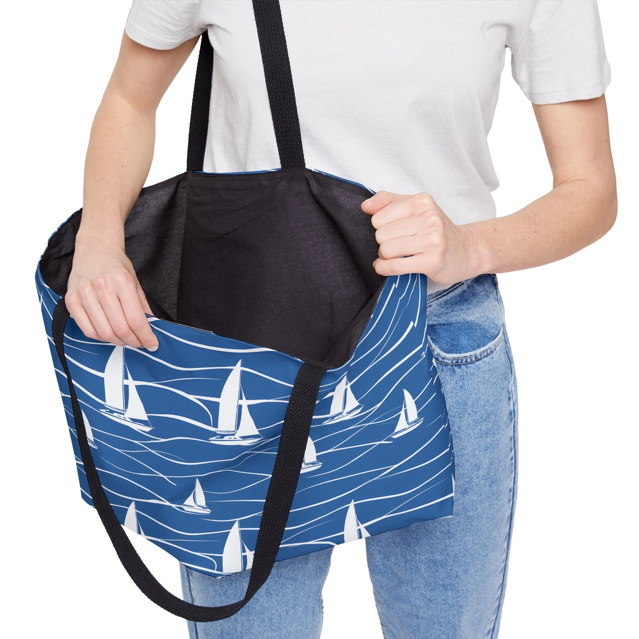 Blue Ocean Sailboat Tote Bag (24" x 13" x 2")