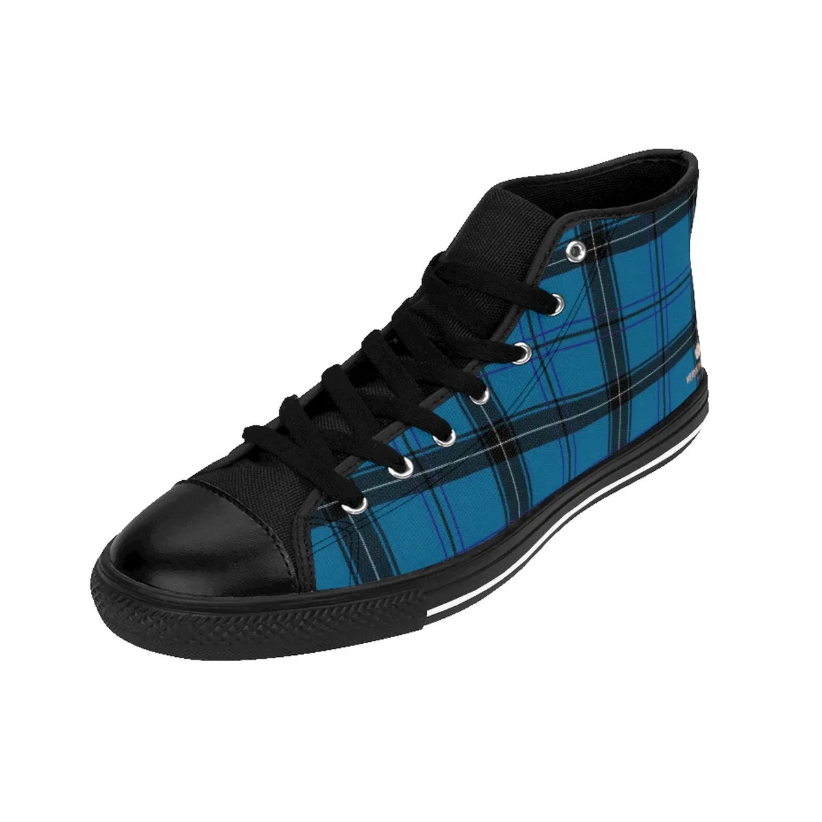 Blue Plaid Men's Sneakers, Scottish Plaid Tartan Print High-top Tennis Shoes(US Size: 6-14)