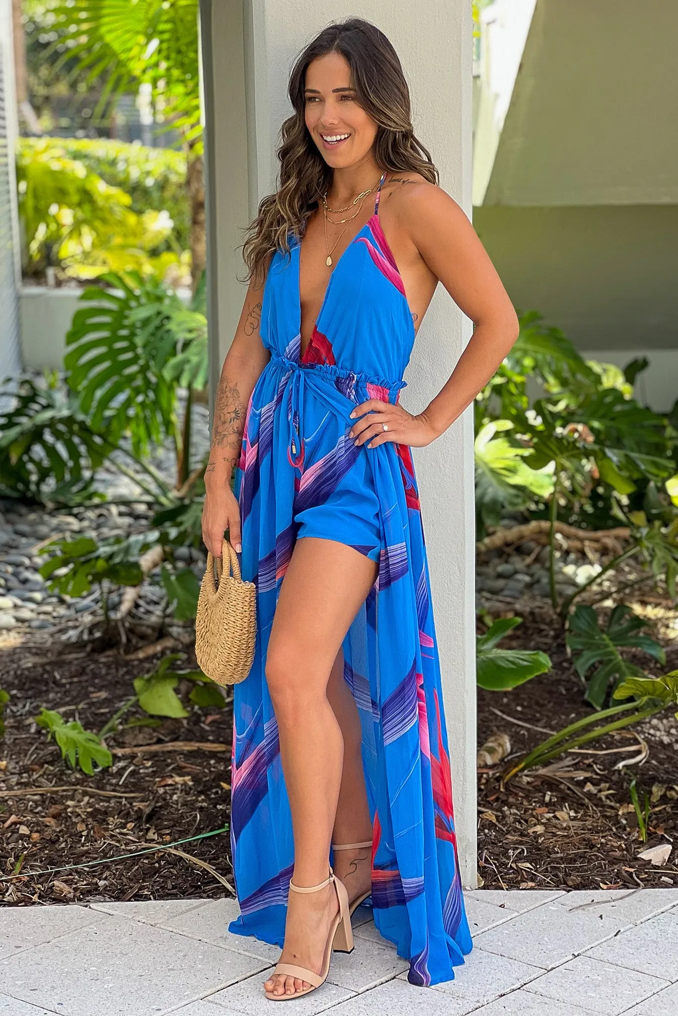 Blue Printed Maxi Romper