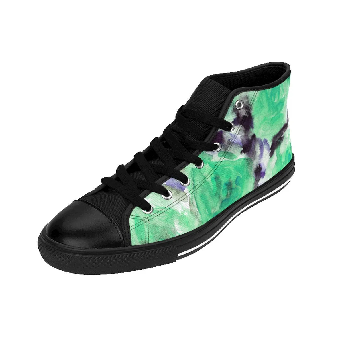 Blue Rose Floral Women's Sneakers, High Top Designer Sneakers Tennis Shoes For Ladies