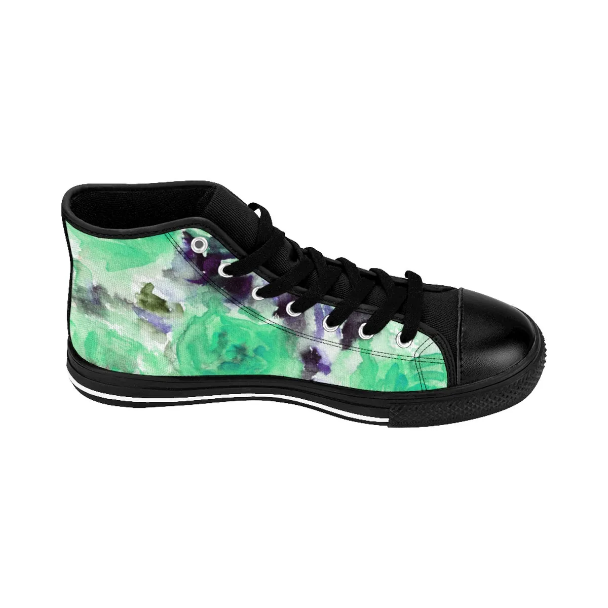 Blue Rose Floral Women's Sneakers, High Top Designer Sneakers Tennis Shoes For Ladies