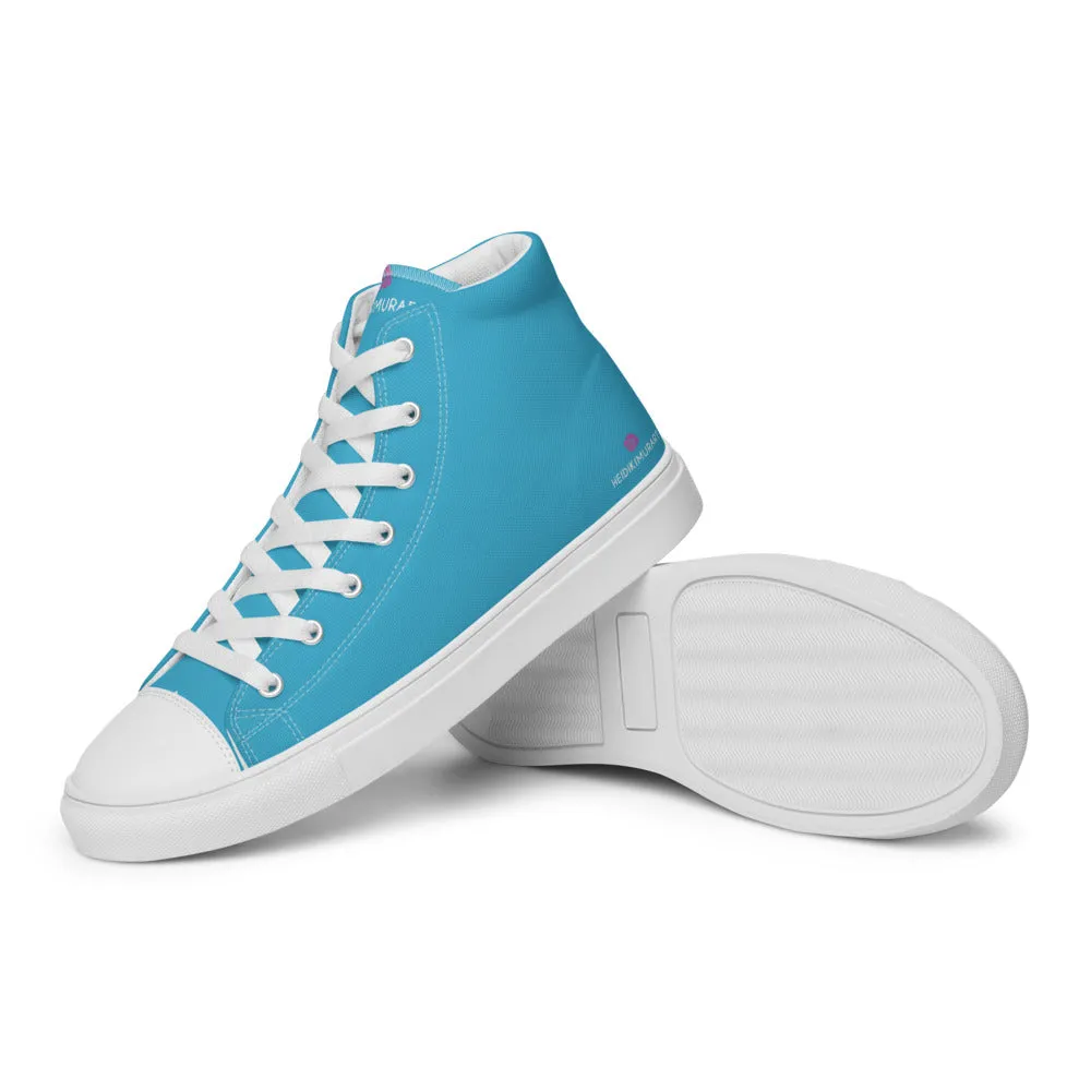 Blue Solid Color Men's Sneakers, Modern Minimalist High Top Tennis Shoes For Stylish Men