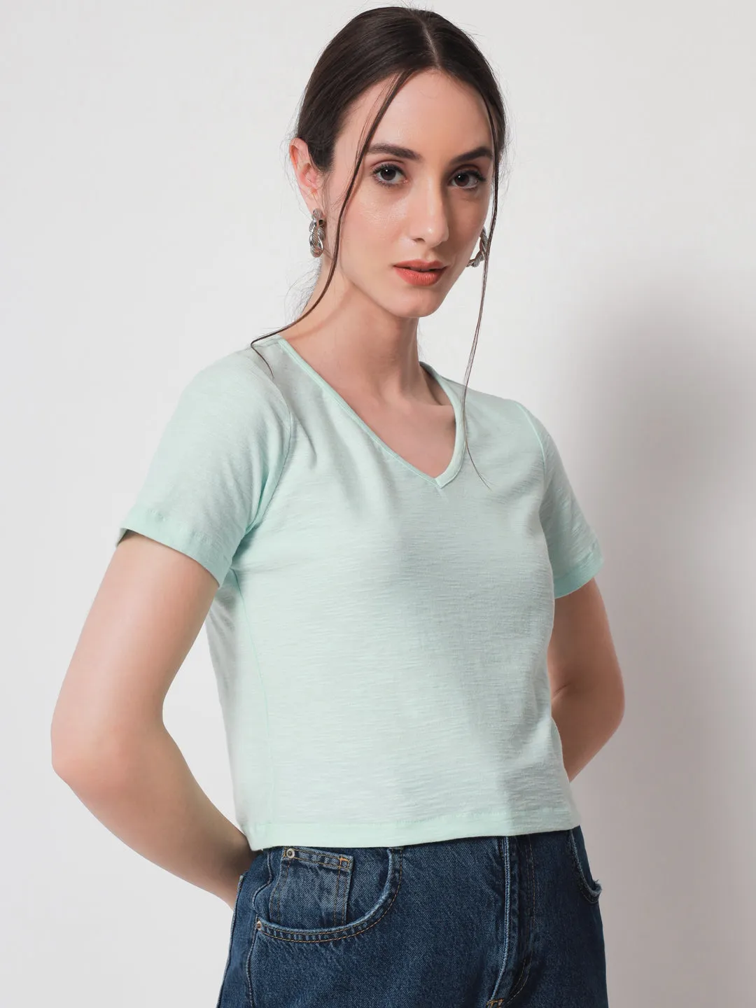 Blue Solid Crop Top