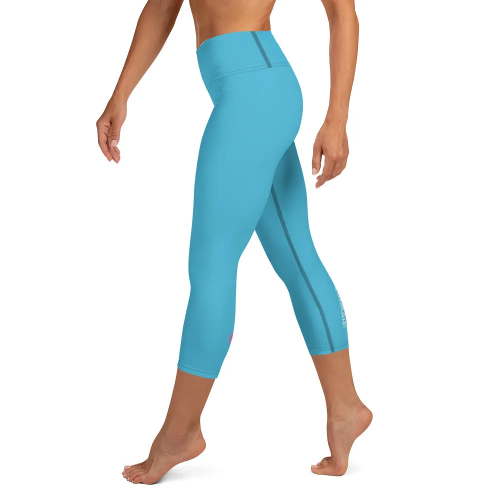 Blue Solid Yoga Capri Leggings, Blue Designer Best Women's Capris Tights-Made in USA/EU/MX