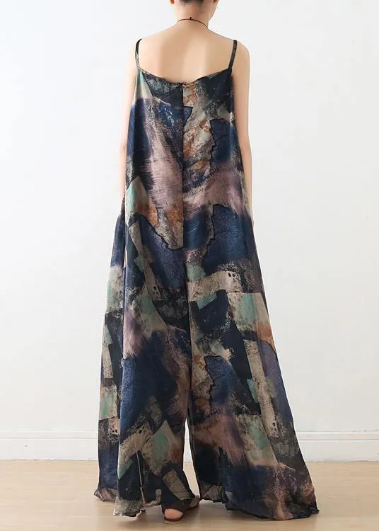 Blue Suspender Print Women Summer New Oversized Wide Leg Pants