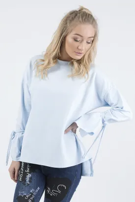 Blue Tied Arm Bell Sleeve Top - Poppy