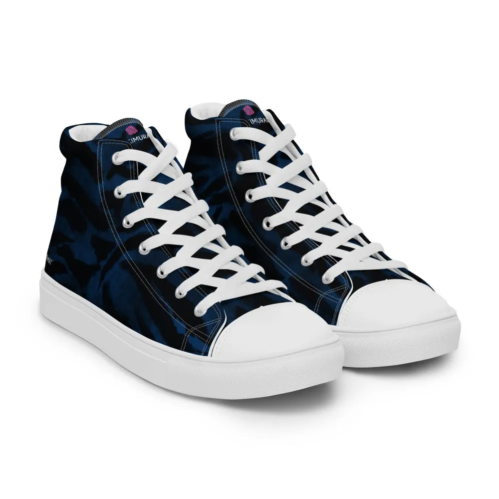 Blue Tiger Striped Women's Sneakers, Animal Print Designer Tiger Stripes High Top Tennis Shoes