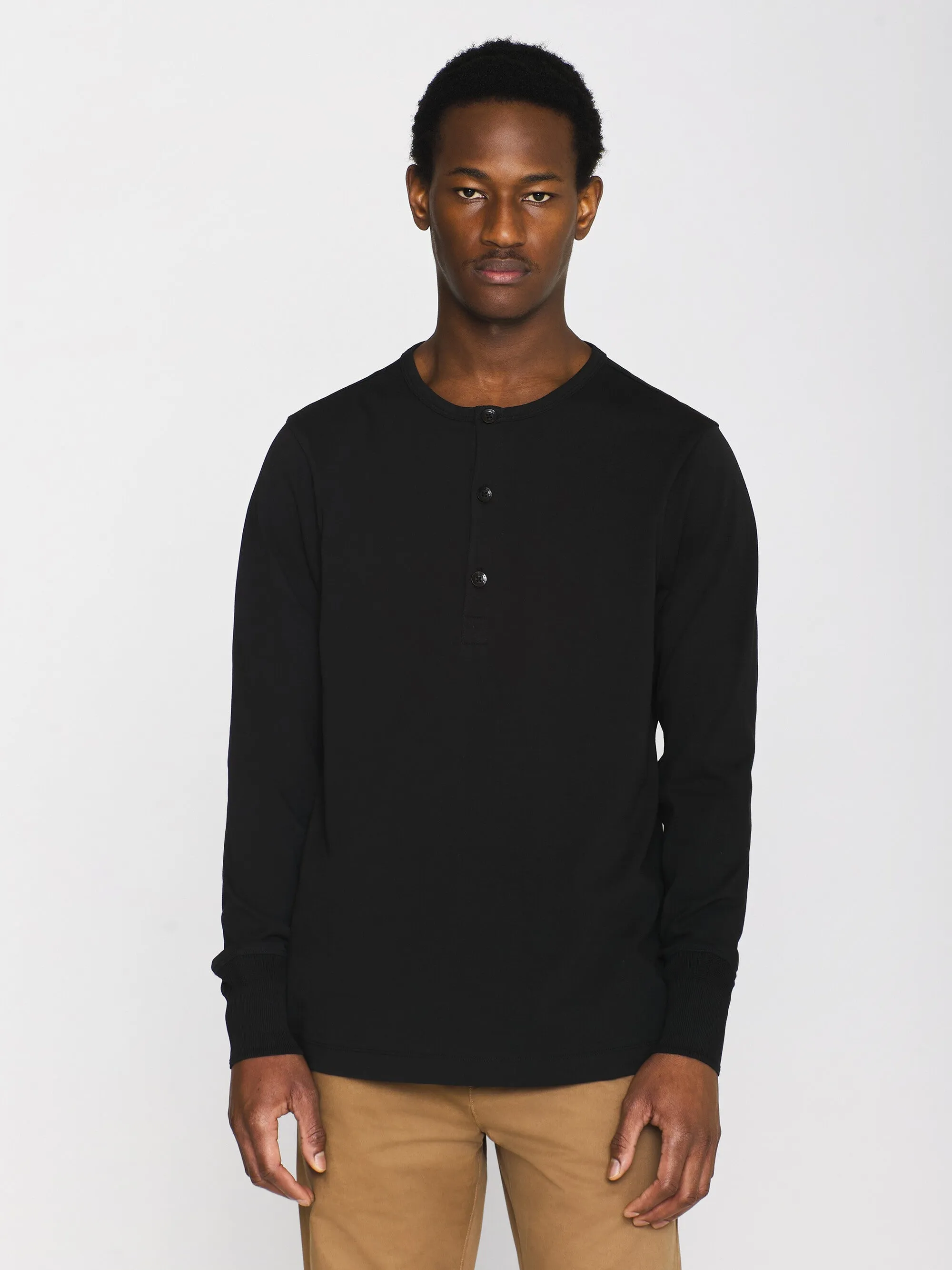 BO long sleeve henley - Regenerative Organic Certified™ - GOTS/Vegan - Black Jet