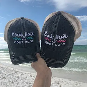 Boat hats Boat hair dont care Black embroidered trucker cap Adjustable mesh back