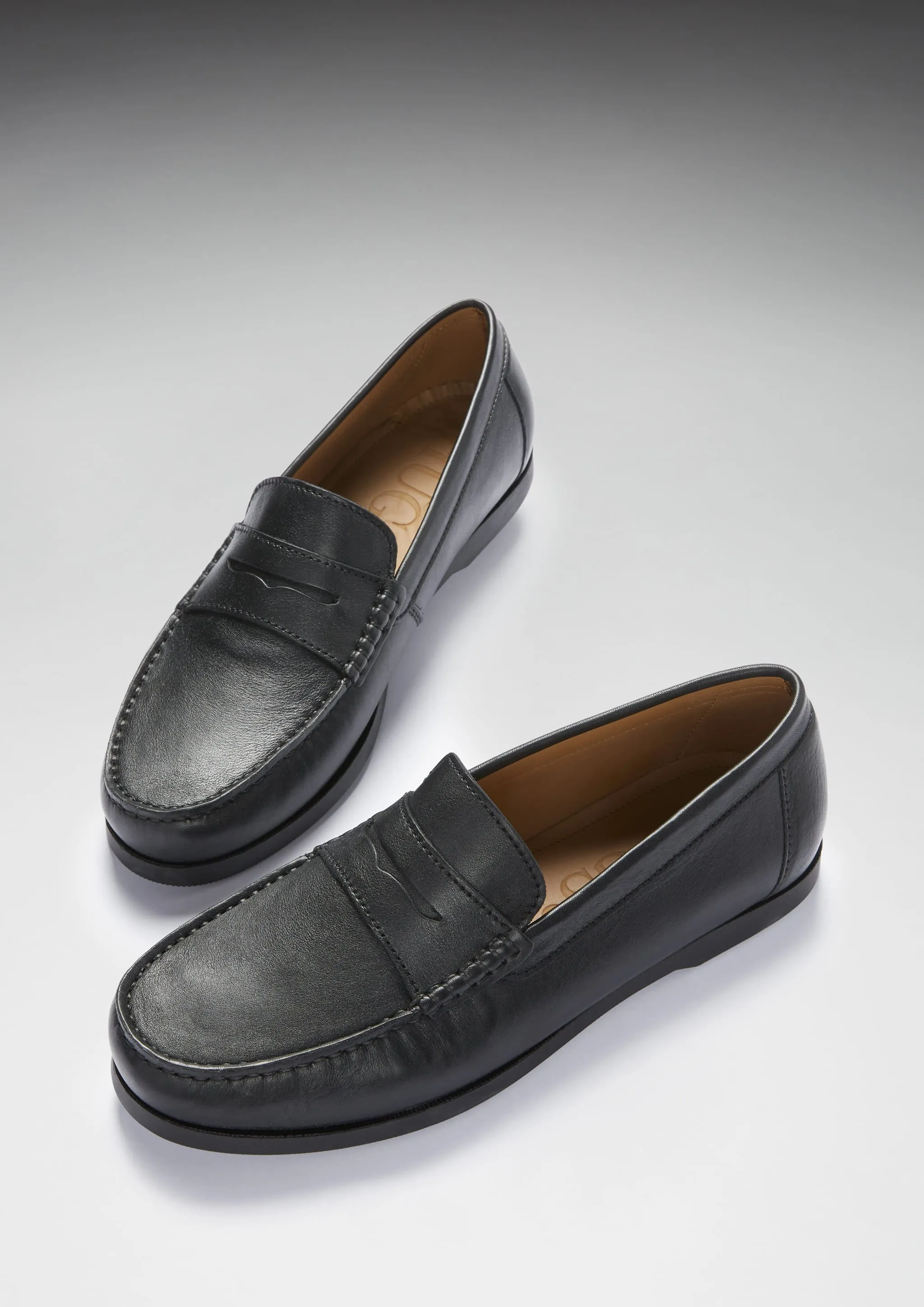 Boat Loafers, black leather