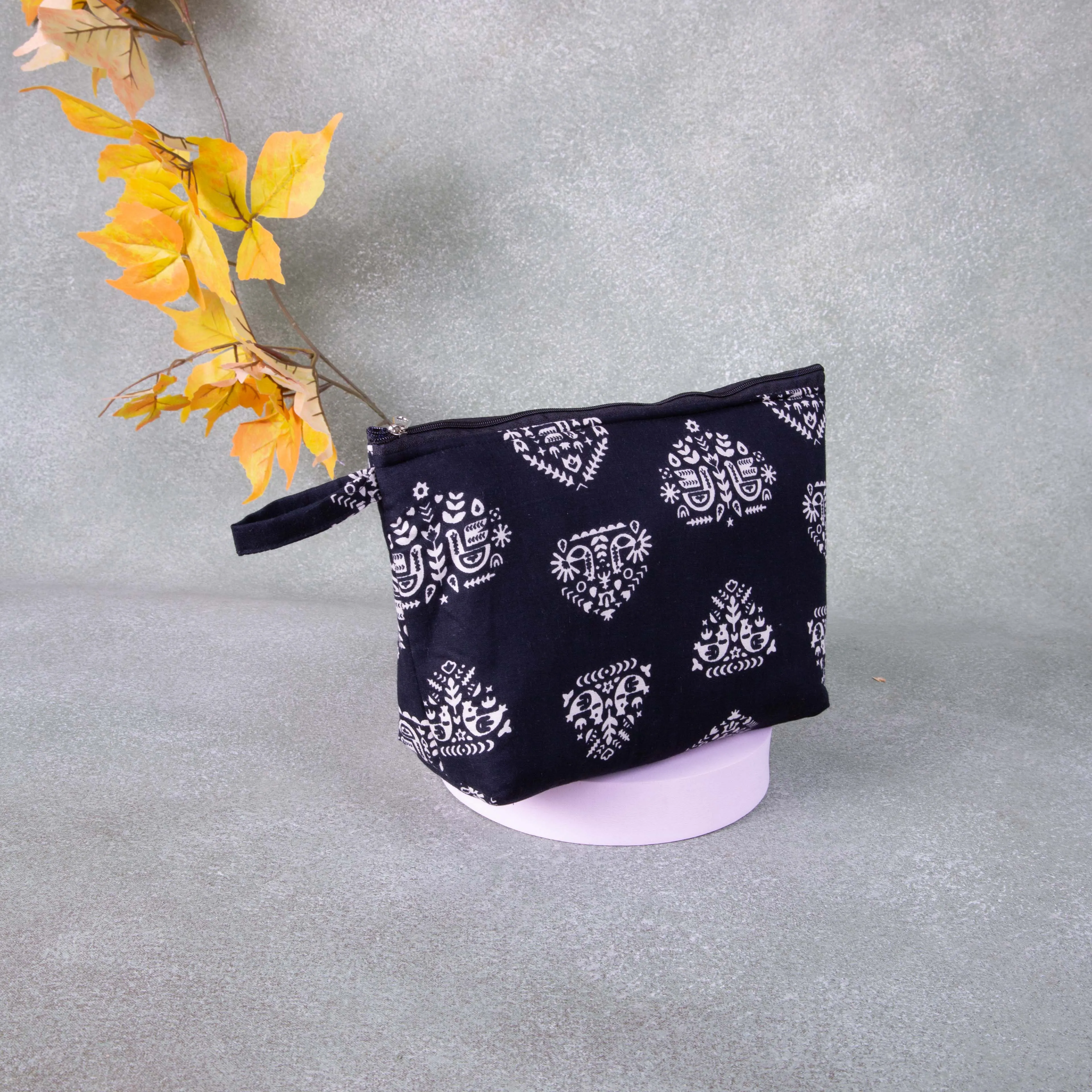 Boat purse Black Colour with White Prints.