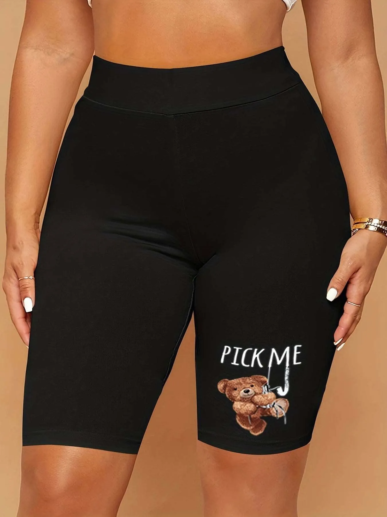 Body-embracing Pick Me Bear Cami Crop Top and Mini Shorts