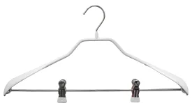 BodyForm Series -  Steel Coated Hanger with Shoulder Support & Adjustable Clips, Model 42-LK, White