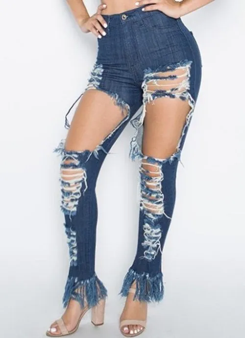 Bohemian babe cutout distressed fringe skinny jeans