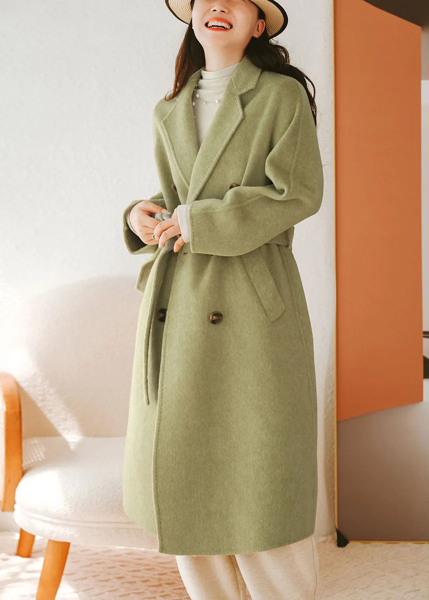 Bohemian Green Peter Pan Collar Sashes Woolen Coat Fall