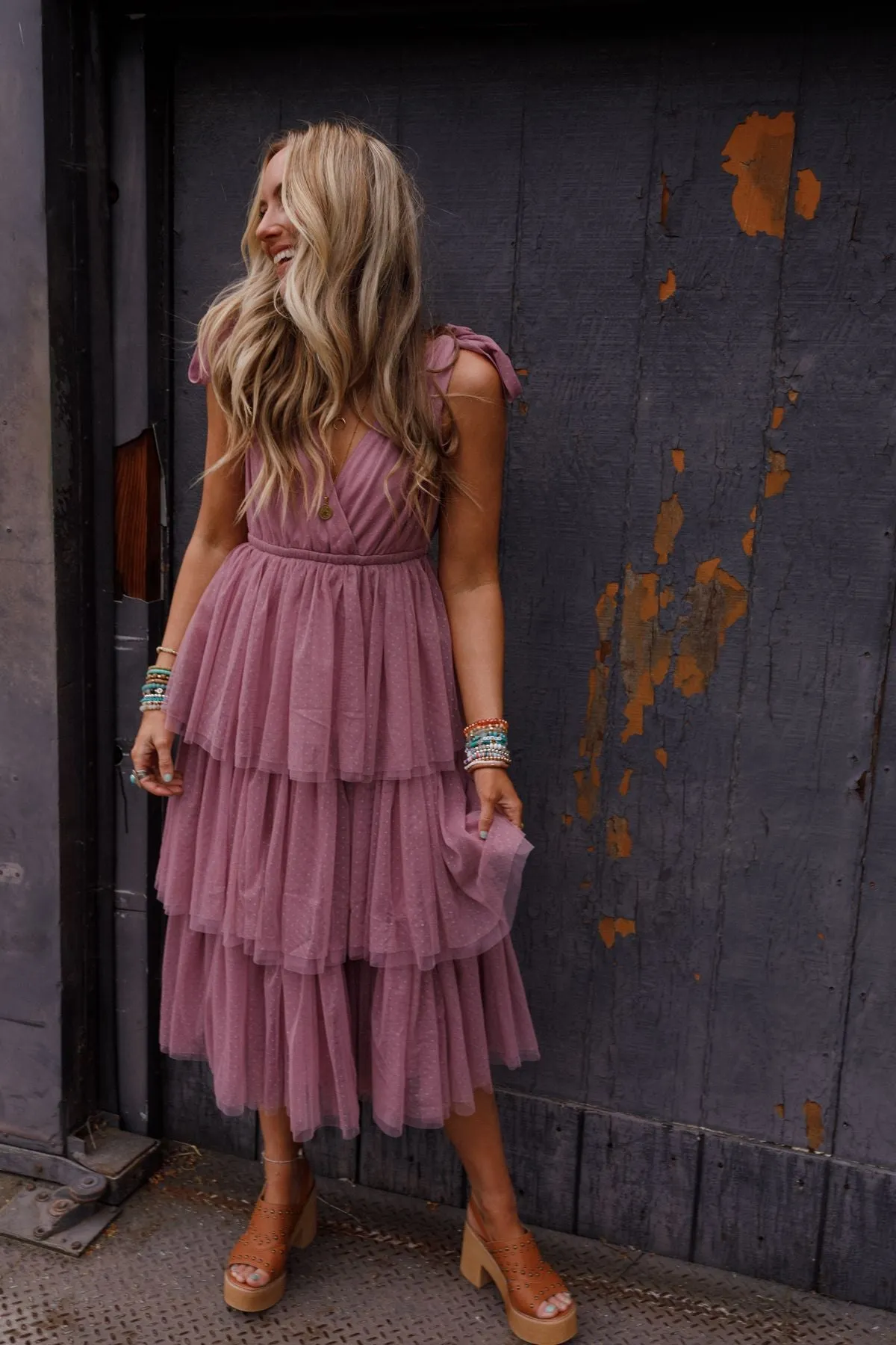 Boho Ballerina Tiered Tulle Dress - Mauve