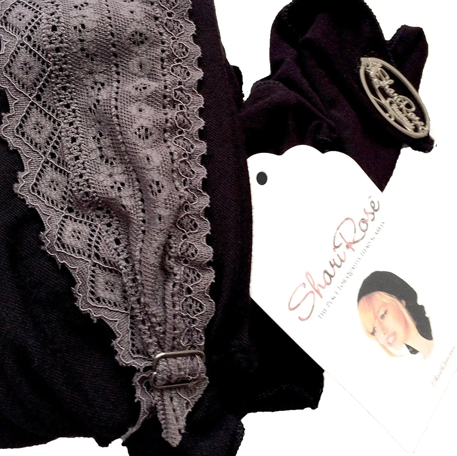 Boho Chic Artisan Head-scarf Tichel Embellished with Wide Floral Lace (Black slate gray - 342)