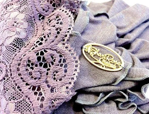 Boho Chic Lilac Head-scarf Embellished With Wide Fancy Floral Lace (Lavender long fancy wide lace - 185)