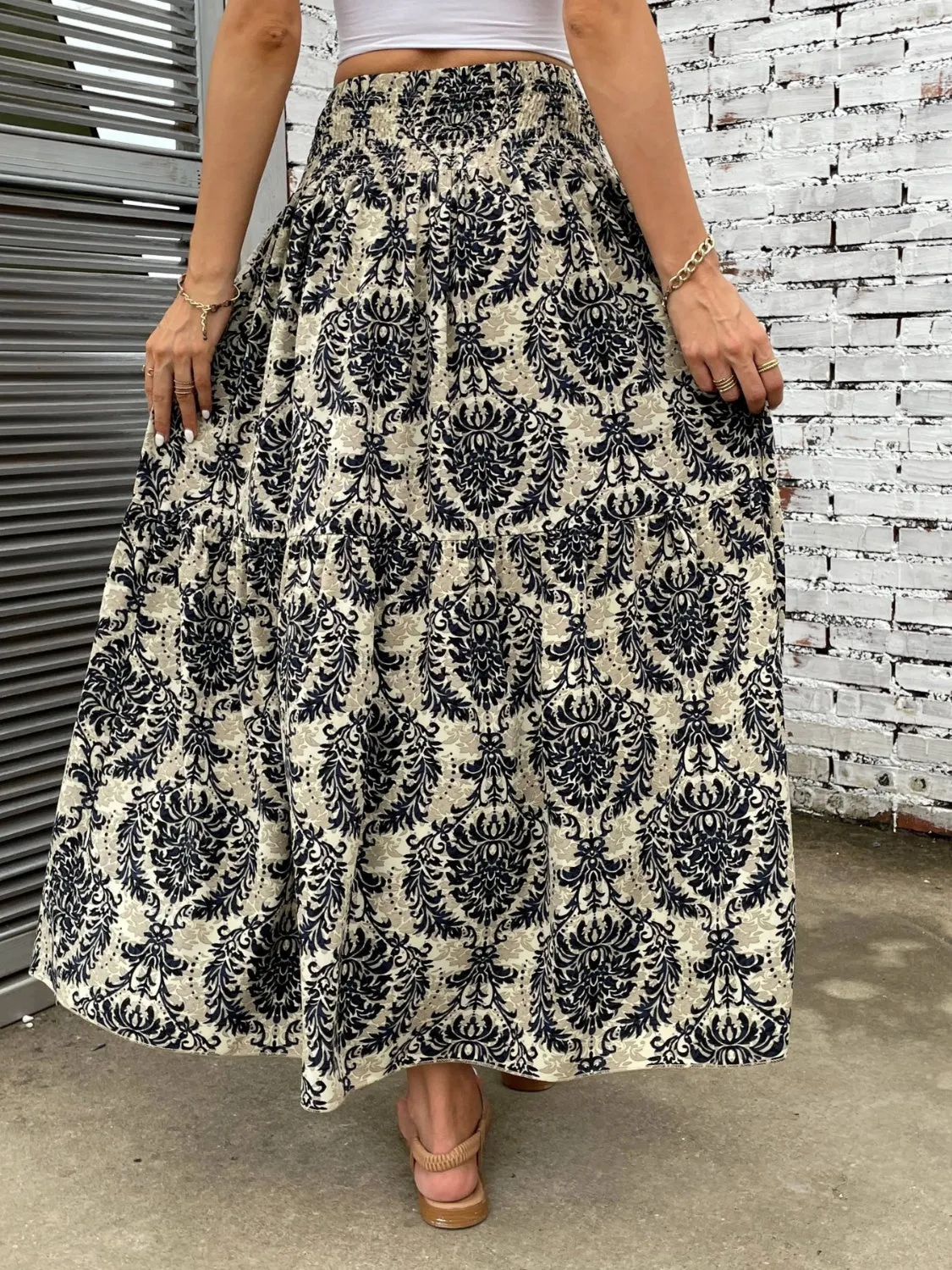 Boho Patten Skirt Women's Casual Printed Elastic Waist Maxi Skirt