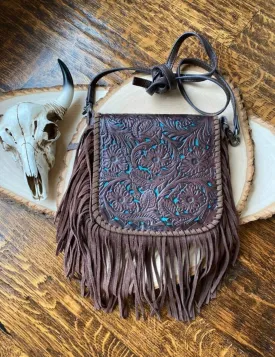 Boho Ranch Shop - THE LEXIE CROSSBODY - BROWN   TURQUOISE - Laser Cut Purse