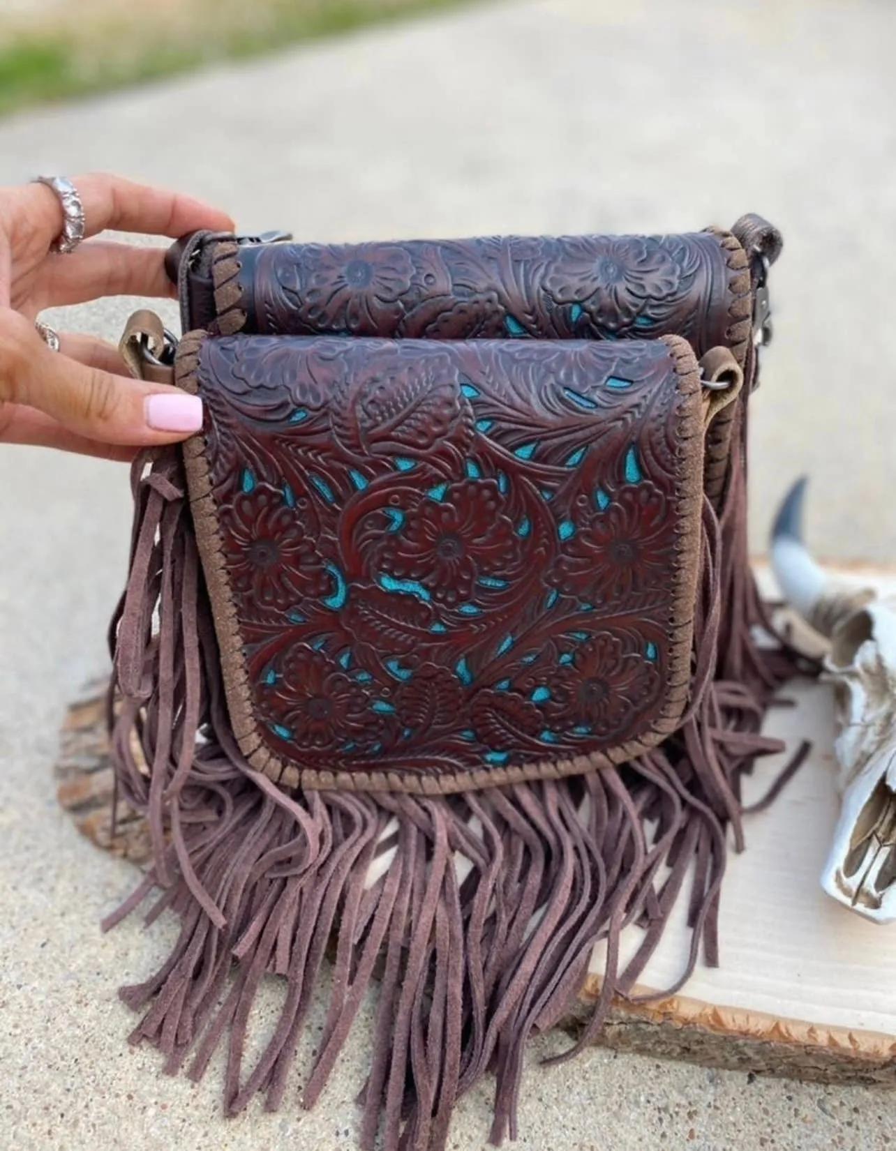 Boho Ranch Shop - THE LEXIE CROSSBODY - BROWN   TURQUOISE - Laser Cut Purse