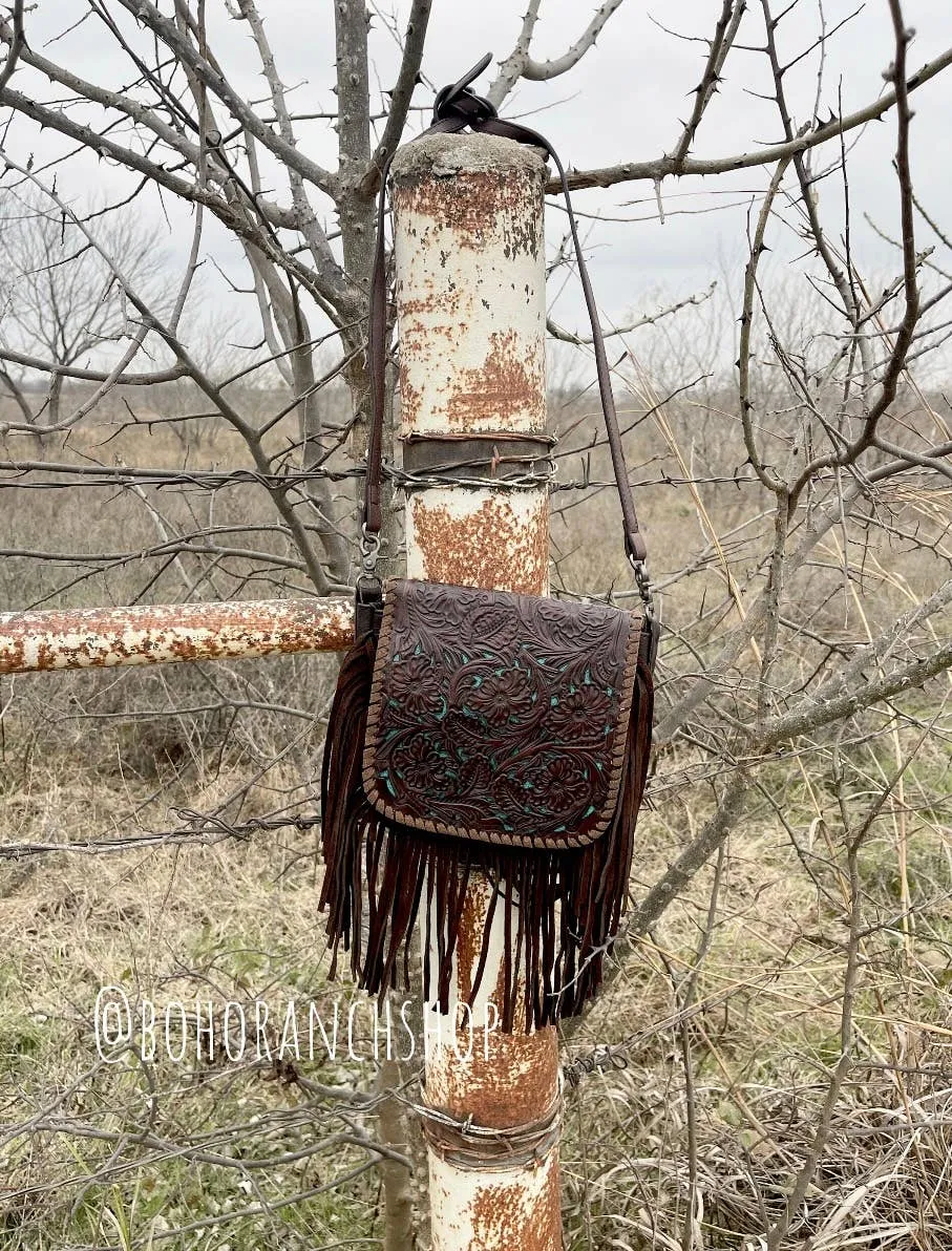 Boho Ranch Shop - THE LEXIE CROSSBODY - BROWN   TURQUOISE - Laser Cut Purse