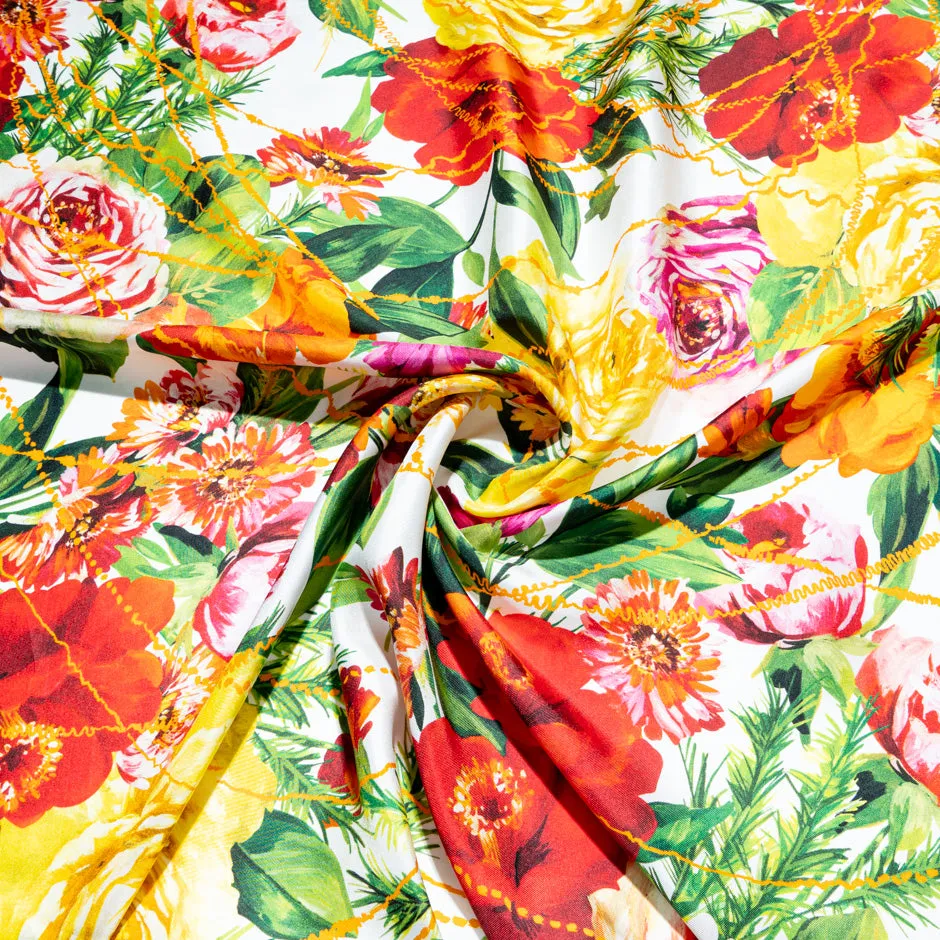 Bold Floral Printed Pure Silk Twill