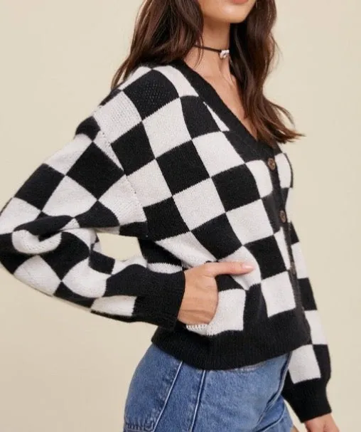 Bold Gingham Cropped Cardigan