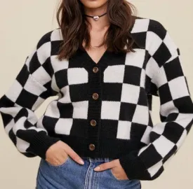 Bold Gingham Cropped Cardigan