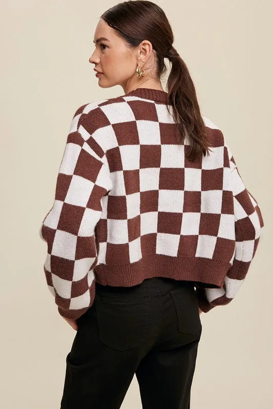 Bold Gingham Cropped Cardigan