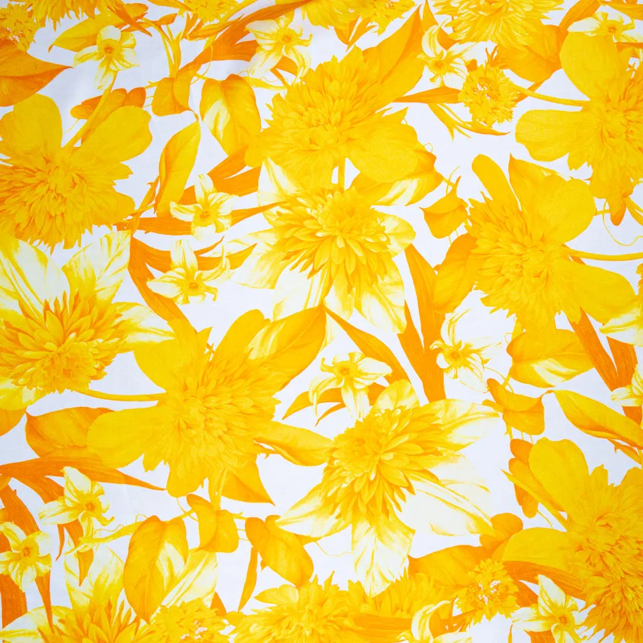 Bold Yellow Floral Printed Pure Silk Twill