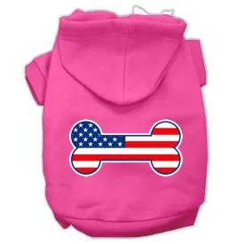 Bone Shaped American Flag Screen Print Pet Hoodies Bright Pink Size XXXL(20)