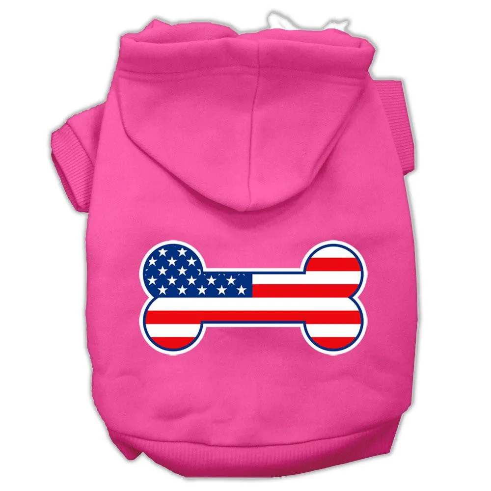 Bone Shaped American Flag Screen Print Pet Hoodies Bright Pink Size XXXL(20)