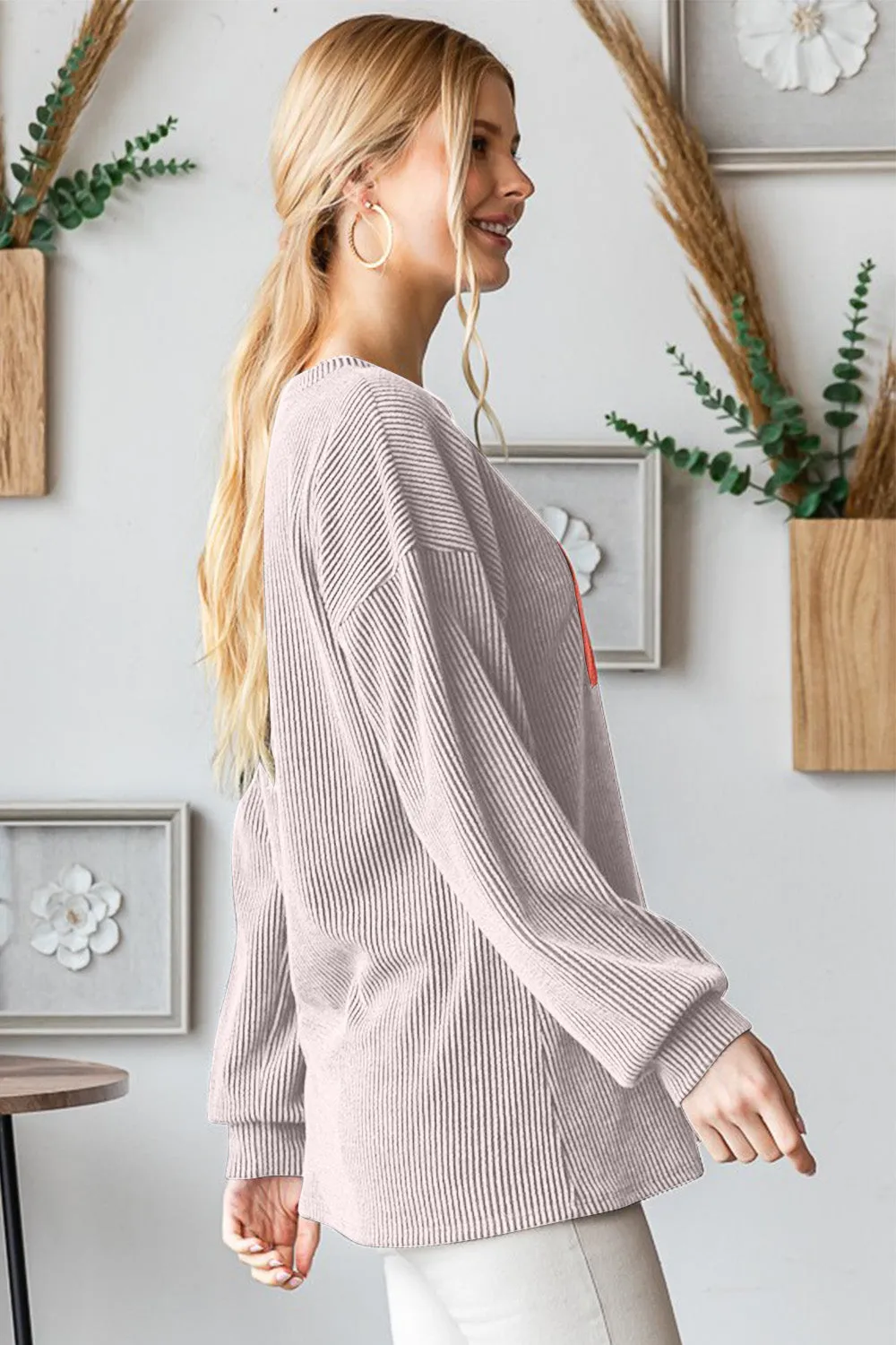 BOO Round Neck Long Sleeve Ribbed T-Shirt