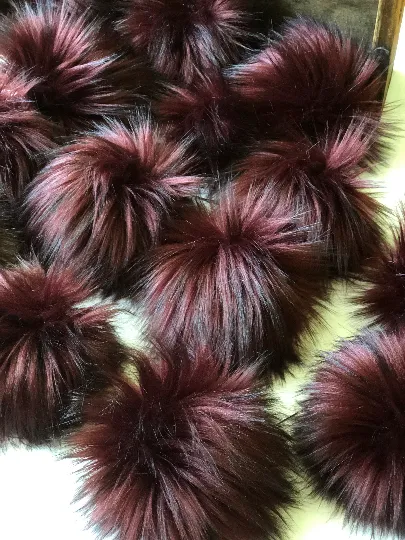 Bordeaux Faux Fur Pom Pom Burgundy