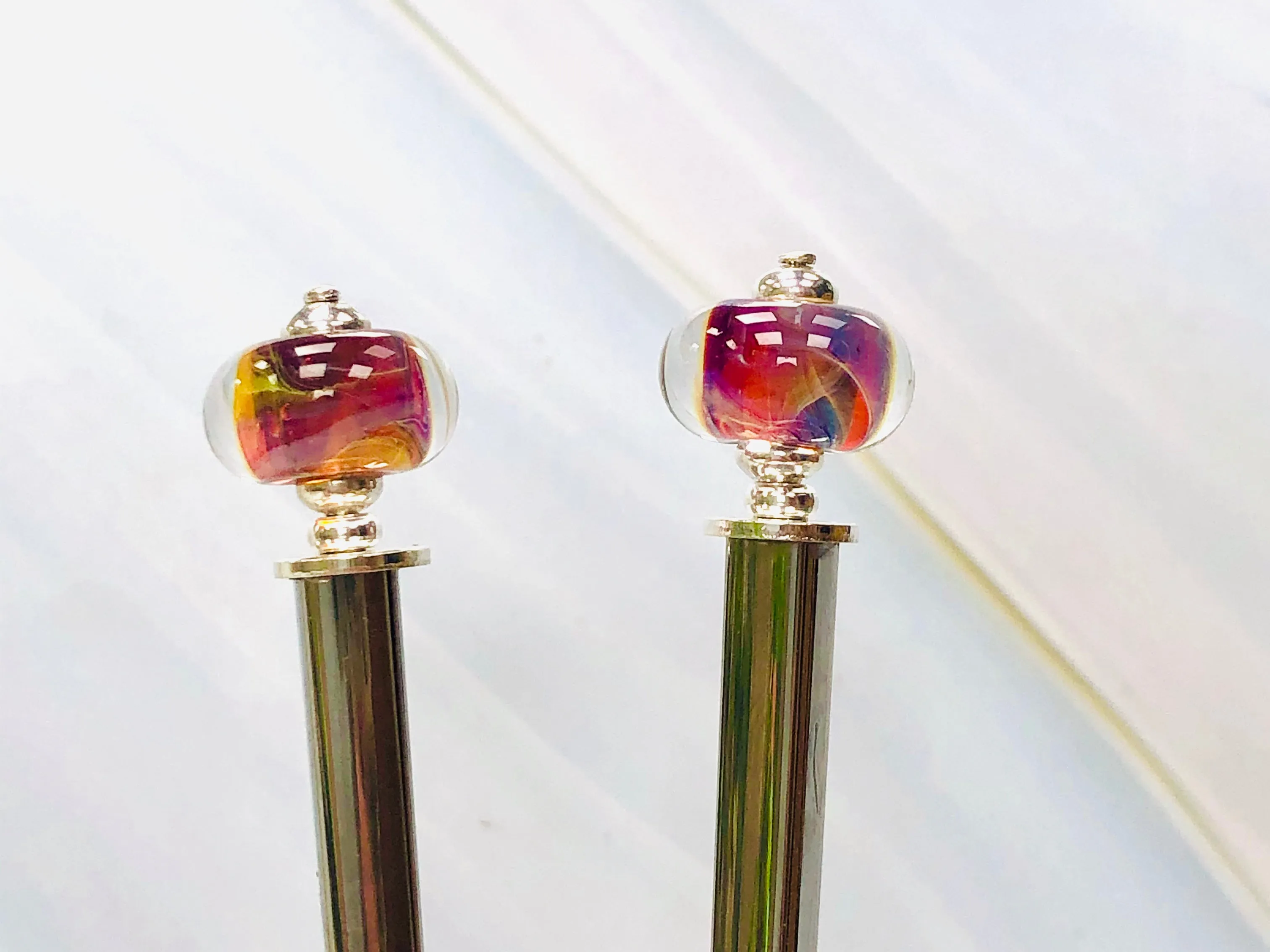 Borosilicate Magenta Art Glass Hair Sticks, hand made hair sticks, shawl pin