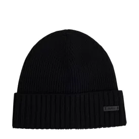 BOSS Logo Tag Black Wool Beanie Hat