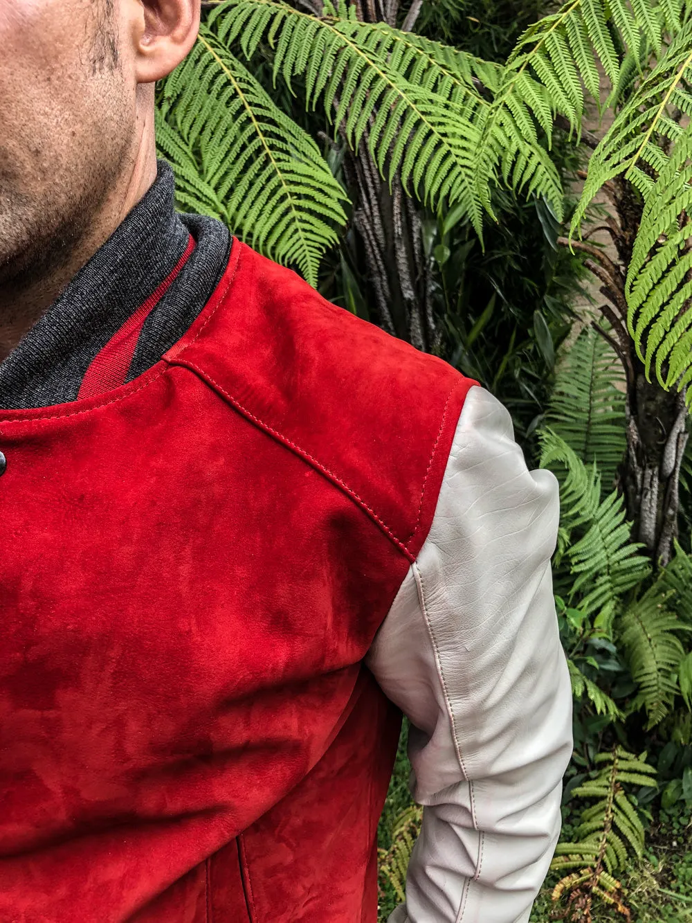 BOSTON Leather Varsity Jacket - Red & Ivory