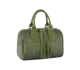 Boston Satchel Embossed Olive Bag