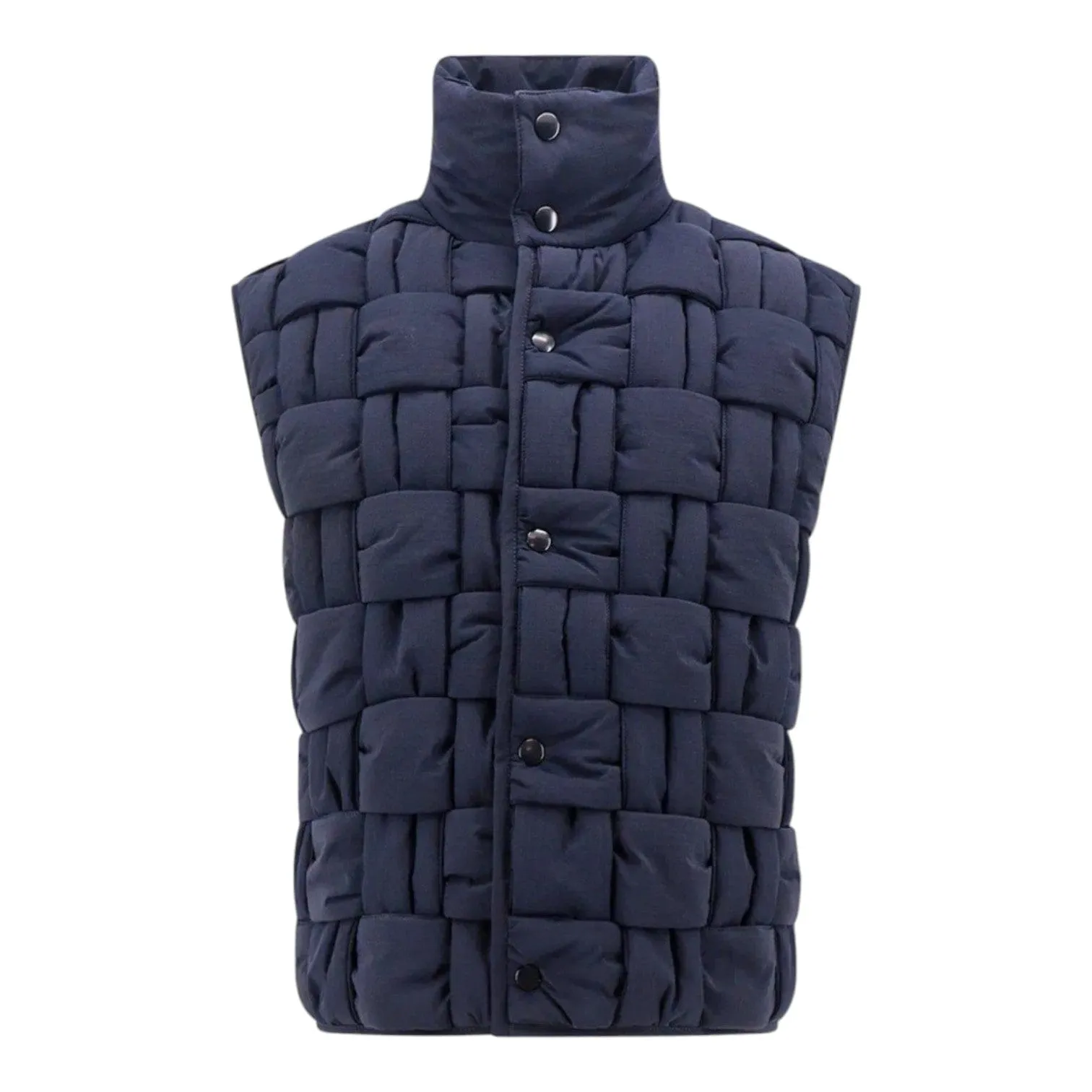 Bottega Veneta Tech Nylon Intrecciato Quilted Down Vest Navy Blue