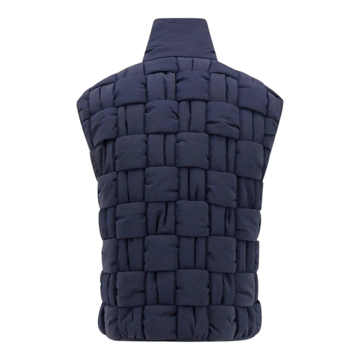 Bottega Veneta Tech Nylon Intrecciato Quilted Down Vest Navy Blue