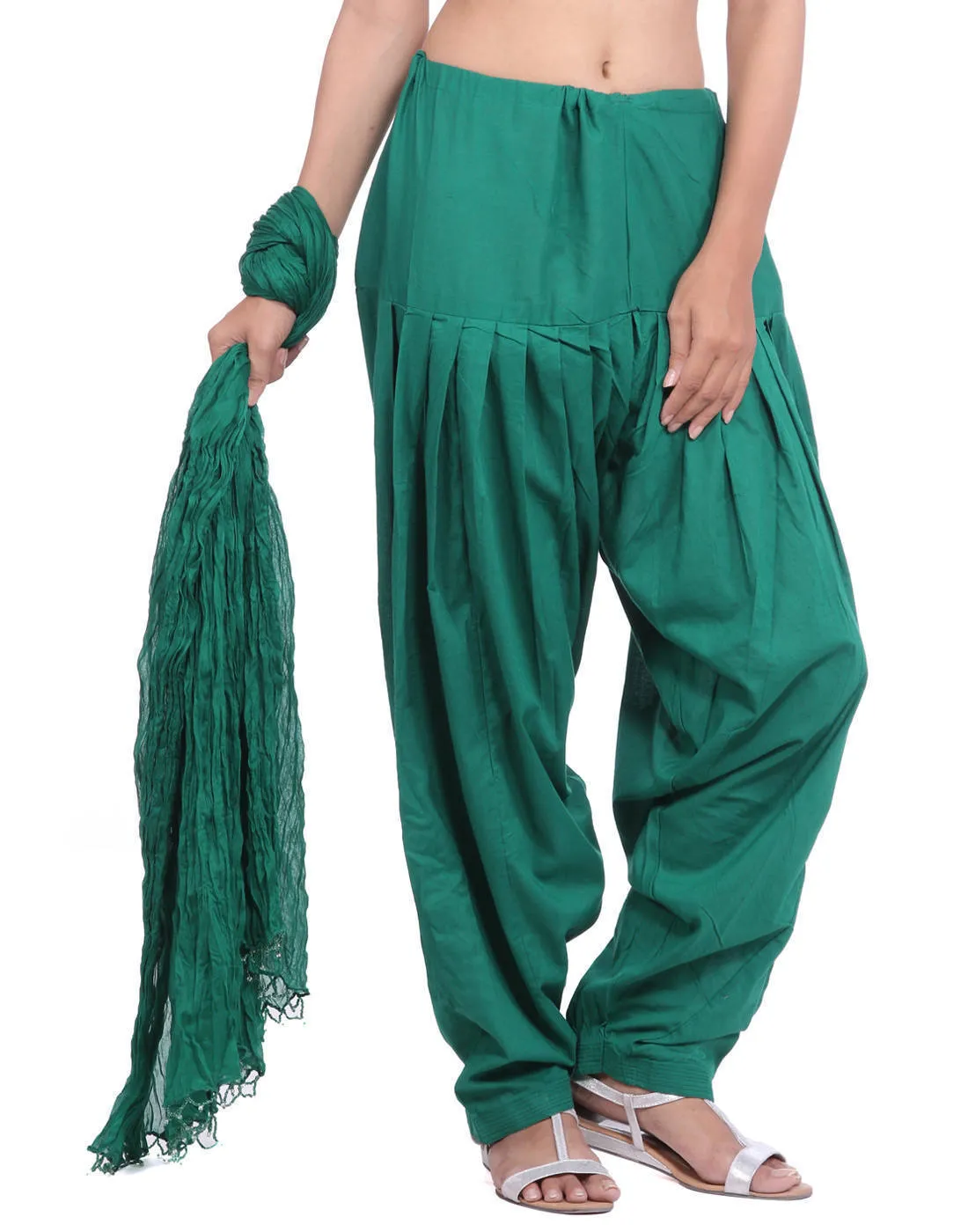 Bottle Green Cotton Patiala Salwar And Dupatta Set