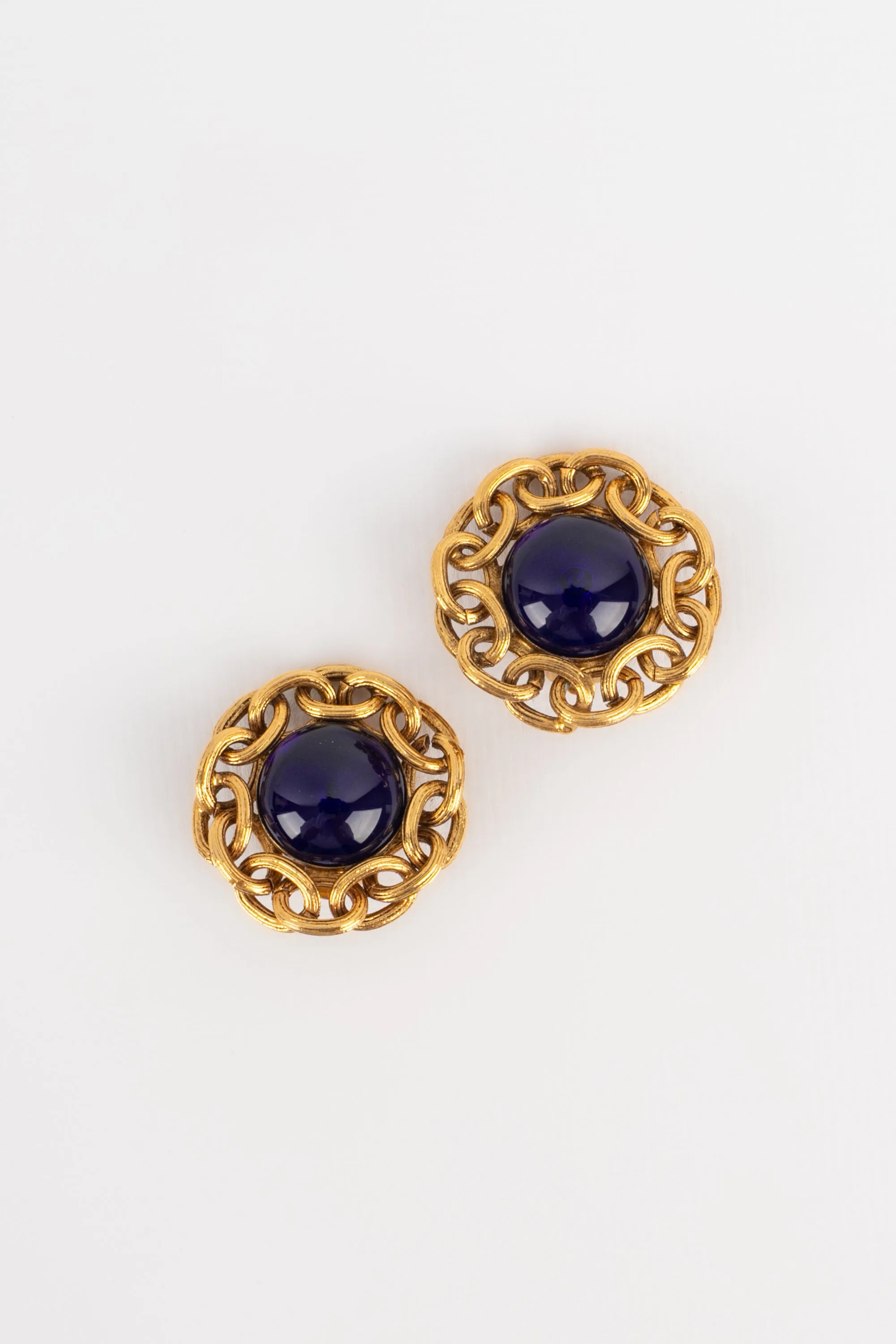 Boucles d'oreilles bleues Chanel 1990's